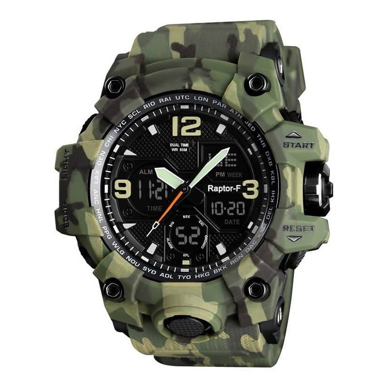 Reloj Hombre Raptor-f Militar Doble Esfera 50 Mts Agua Bkm